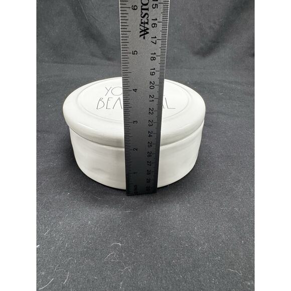 Rae Dunn “You are Beautiful” White Round Jewelry Box Bowl w/ Lid Trinket Dish - Picture 4 of 8
